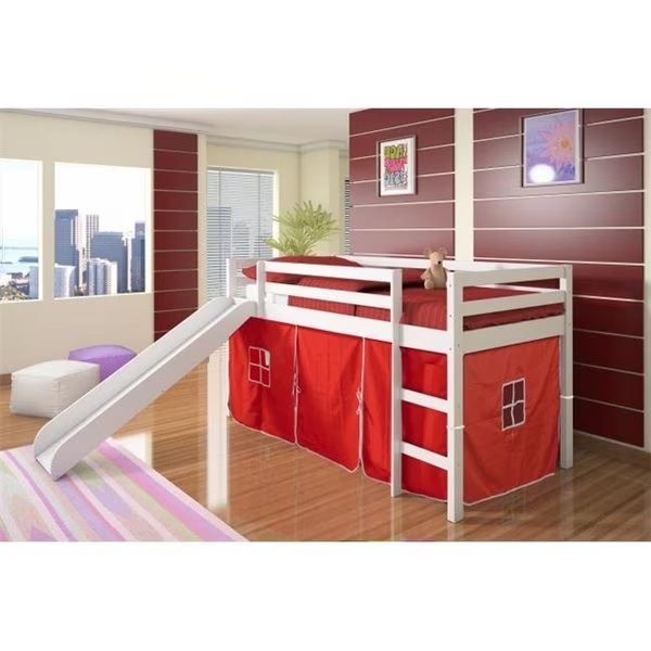 Pivot Direct PD-750TW-R Twin Size Tent Loft with Slide & Slat-Kits Mattress Ready - White & Red, Pivot Direct, Mfr#: PD_750TW_R